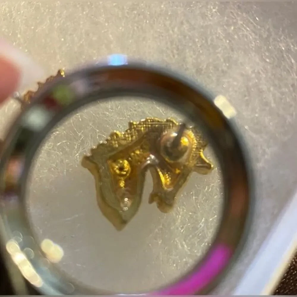 1985 AVON Unicorn Earrings - Gold Tone Unicorn Stud Earrings